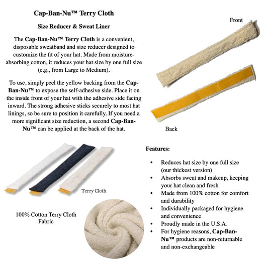 Cap-Ban-Nu™  Terry Cloth Hat Size Reducer